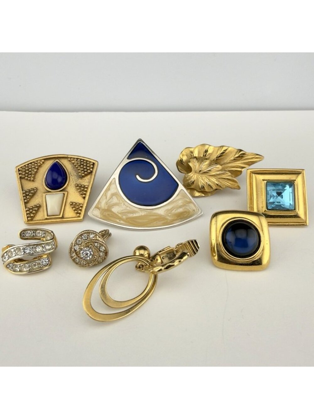 Vintage Monet Statement Single Earring Lot Enamel Etruscan Gold Tone Rhinestone